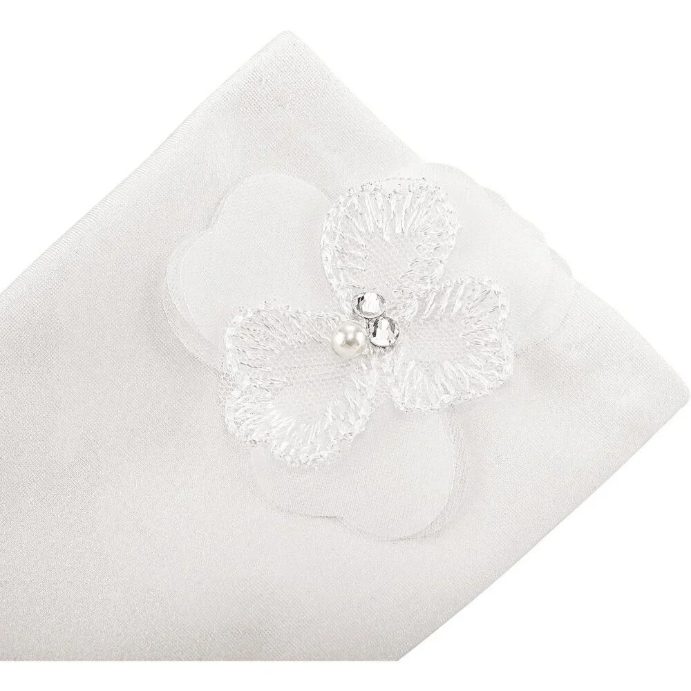 Women's Special White Flower Short Satin Gloves Formal Dress Wedding Dancing